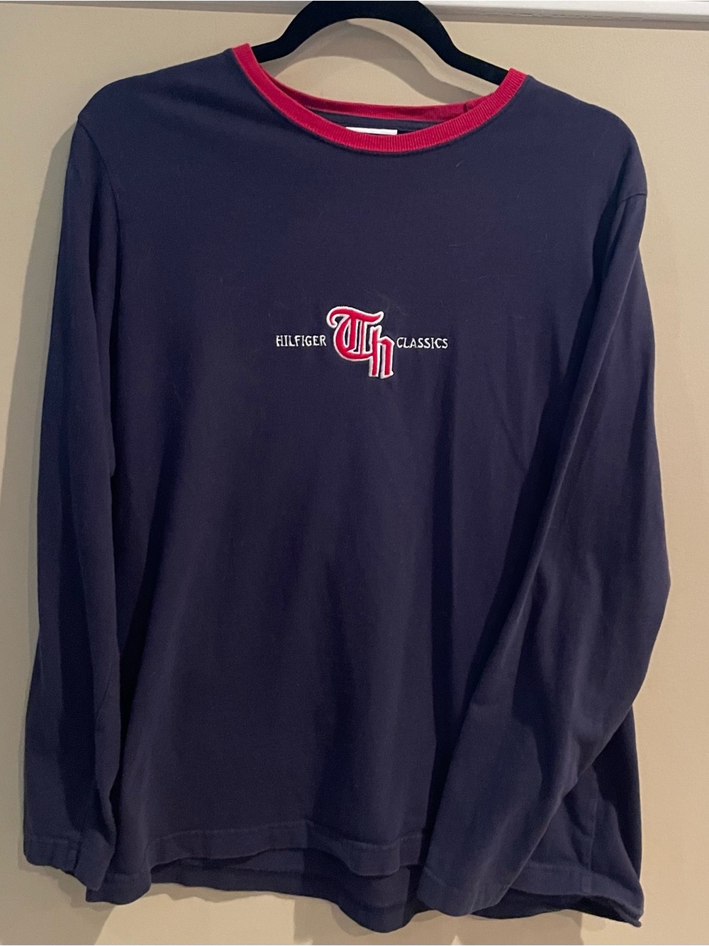 Tommy Hilfiger Navy Tee with Red Ribbed Collar